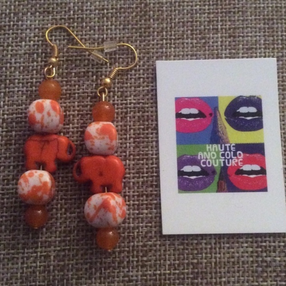 NEW Handmade Elephant Howlite Quartzite Earrings